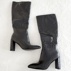 MOTF Shein Croc Block Heeled Knee High Boots
